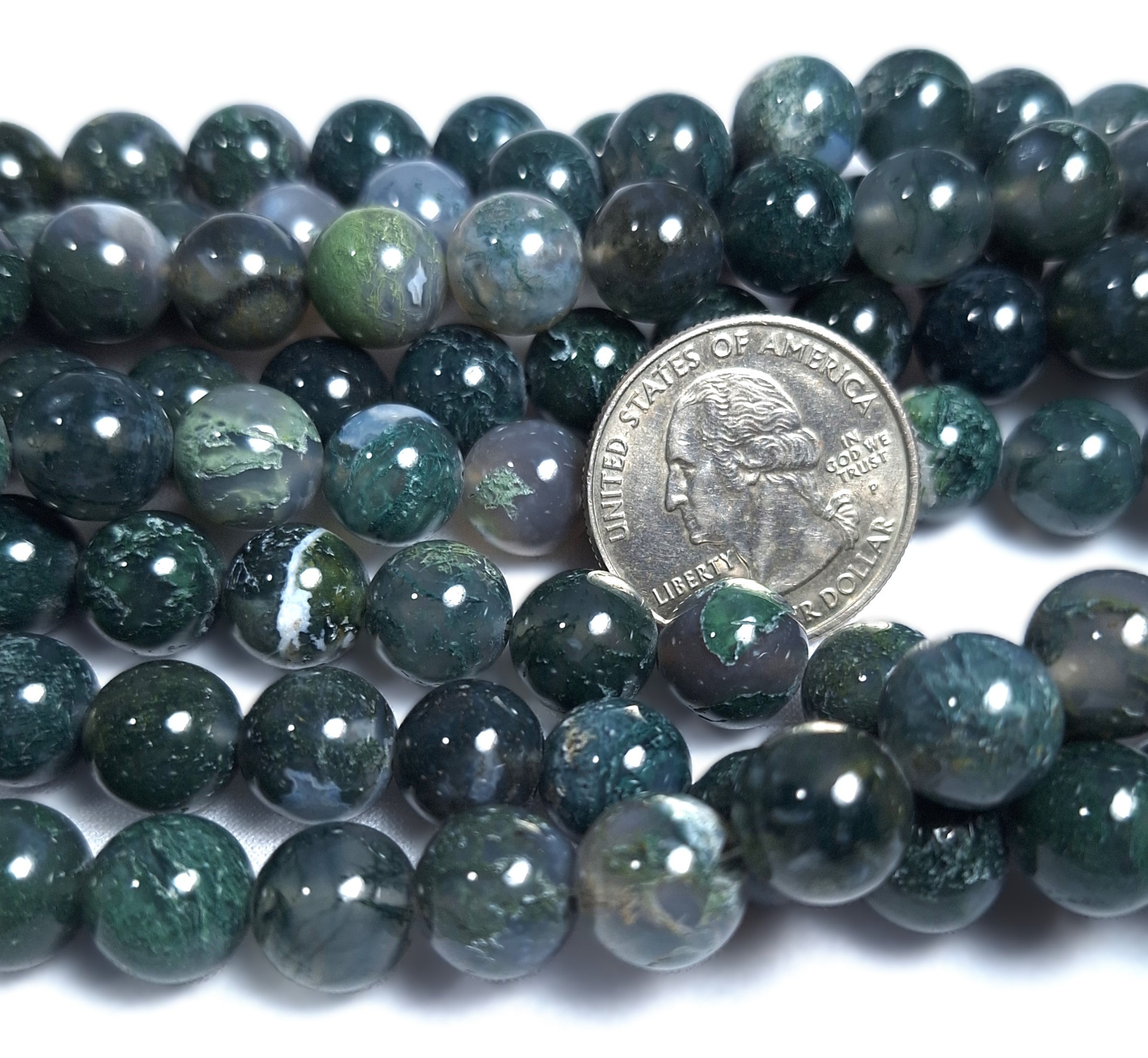 10mm Moss Agate Round Gemstone Beads 16-Inch Strand