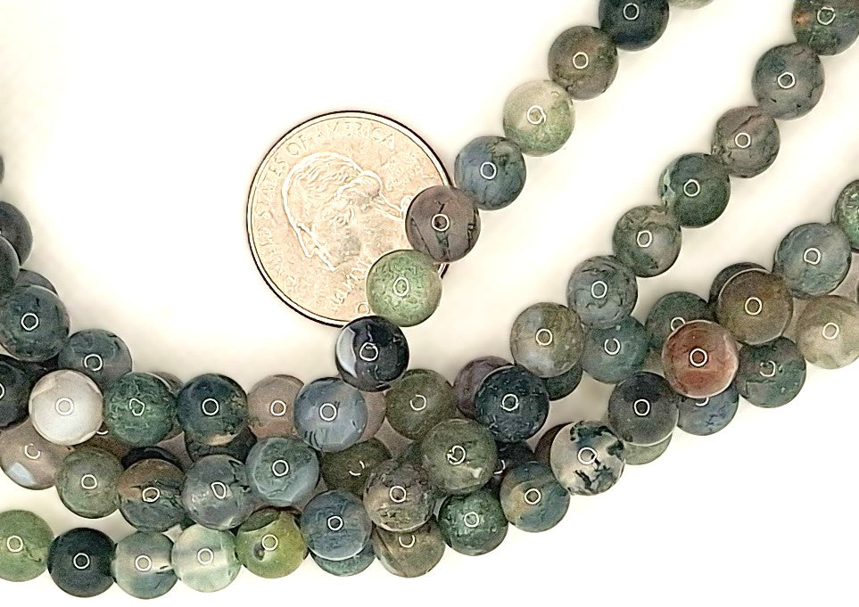 8mm Moss Agate AA Round Gemstone Beads 8-inch Strand