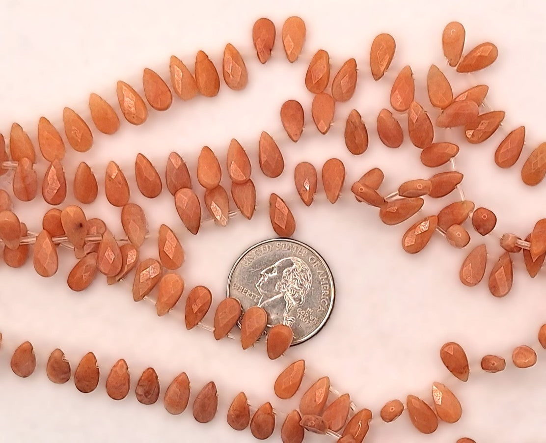 10x5mm Peach Aventurine Faceted Briolette Teardrop Gemstone Beads 8-Inch Strand