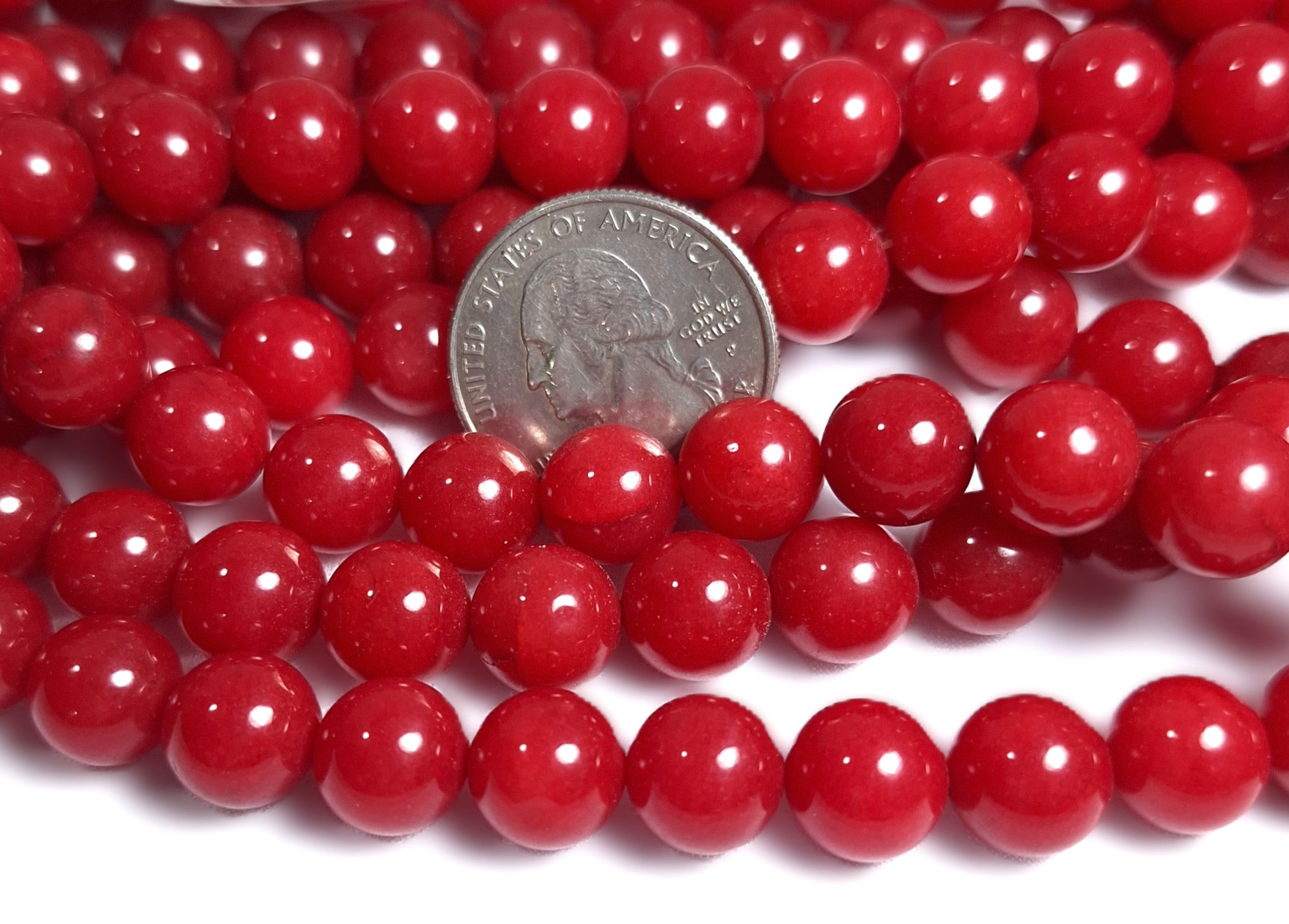 10mm Red Jade Dyed Round Gemstone Beads 16-Inch Strand