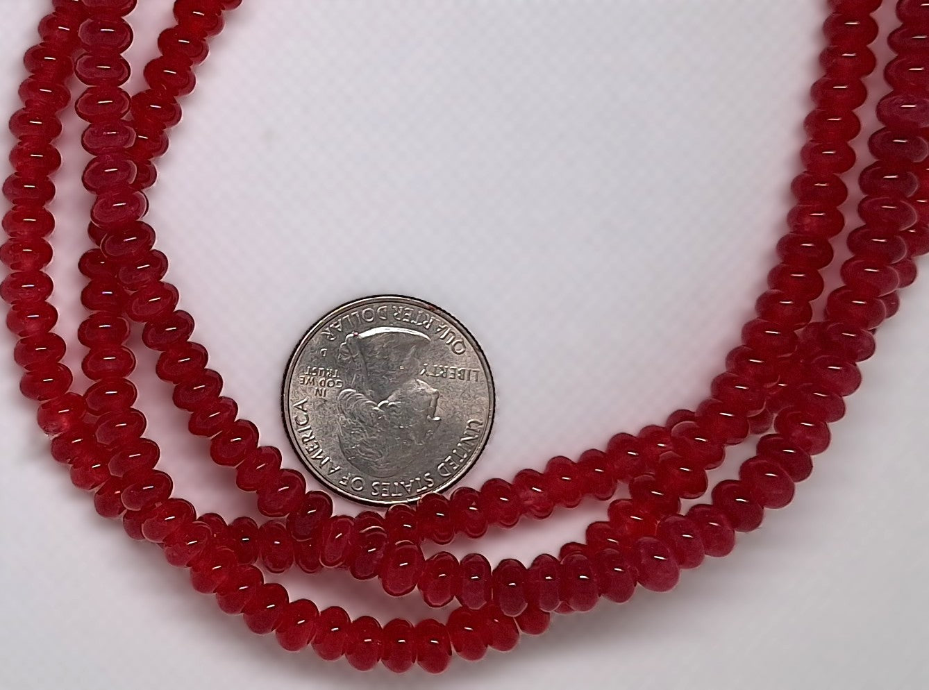 6x4mm Red Jade Dyed Smooth Rondelle Gemstone Beads 16-inch Strand