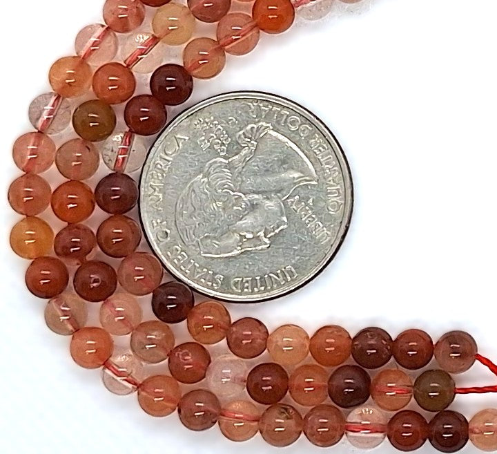 5mm Red Quartz Round Gemstone Beads 8-Inch Strand