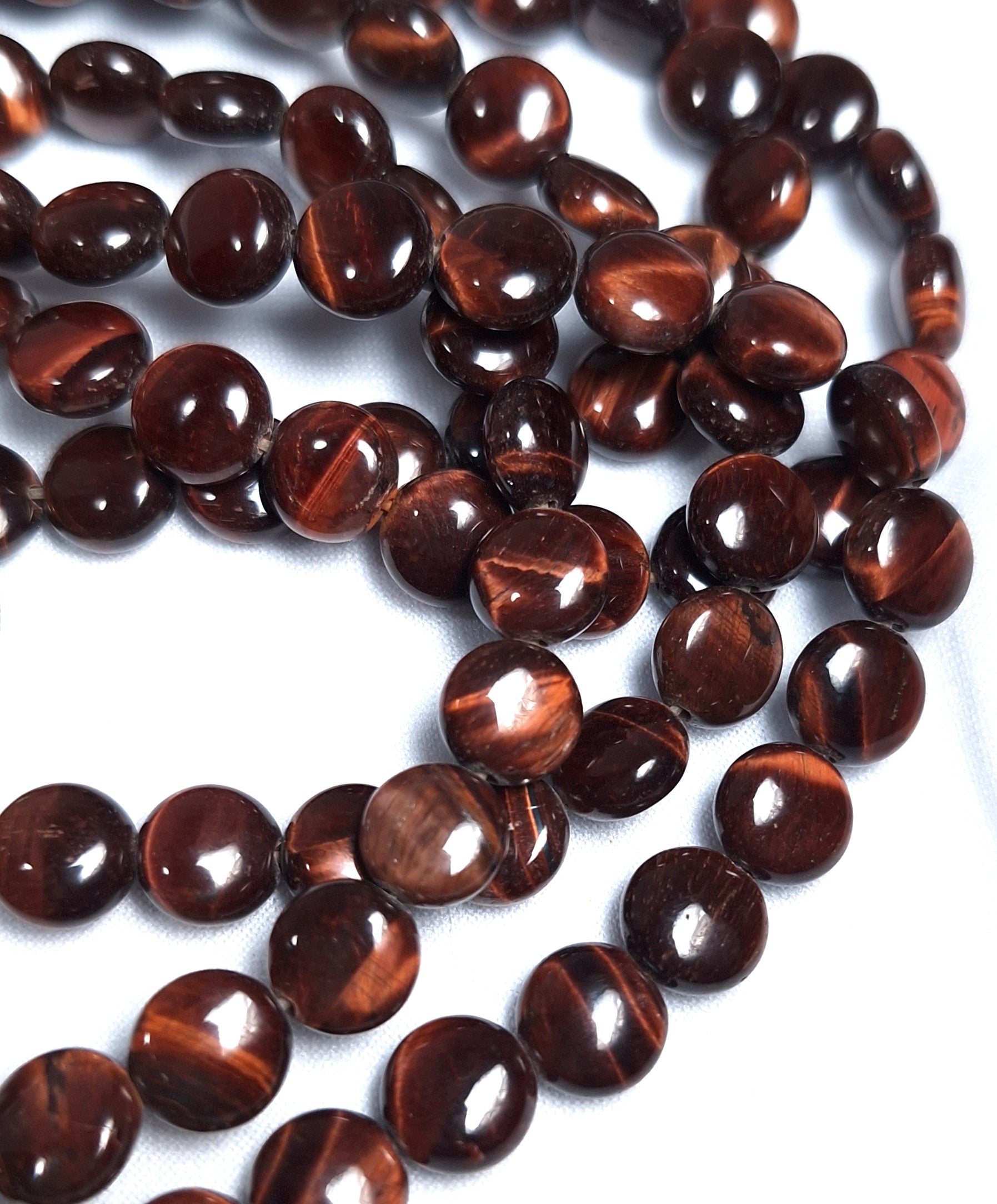 8mm Red Tiger's Eye Puff Coin Gemstone Beads 16-Inch Strand