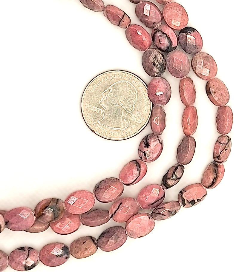 10x8mm Rhodonite Faceted Oval Gemstone Beads 8-inch Strand