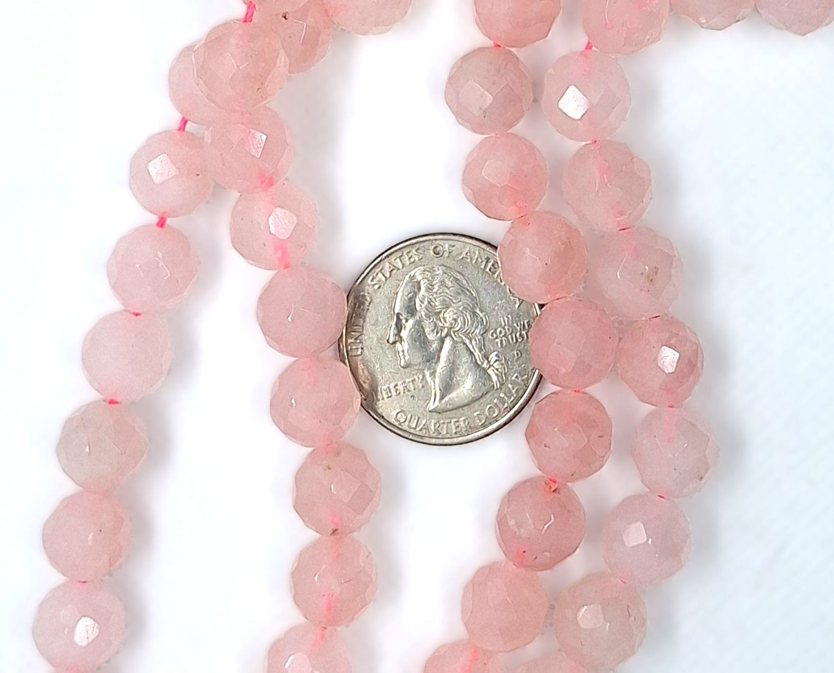 10mm Rose Quartz Faceted Round Gemstone Beads 8-Inch Strand