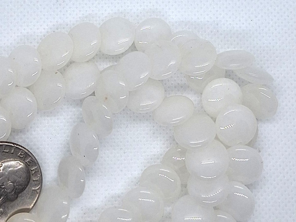 12mm White Quartz Lentil Gemstone Beads 16-Inch Strand