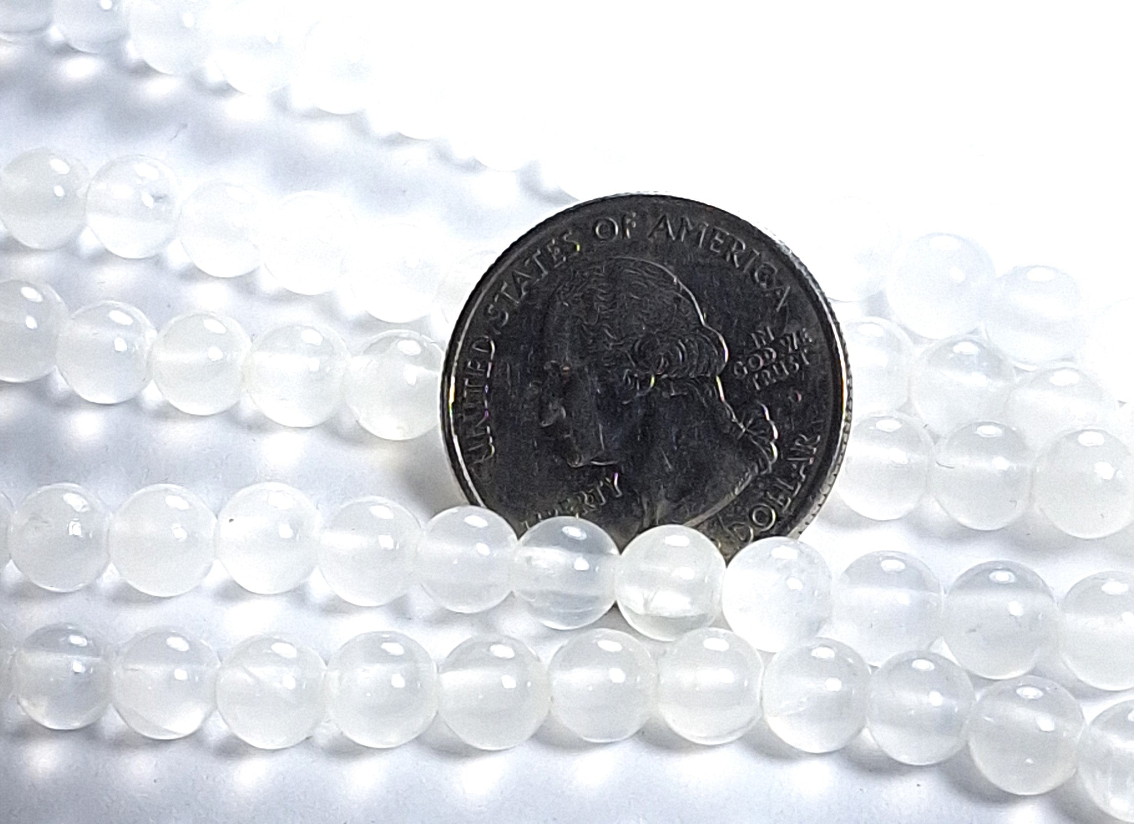 6mm White Selenite Round Gemstone Beads 8-Inch Strand