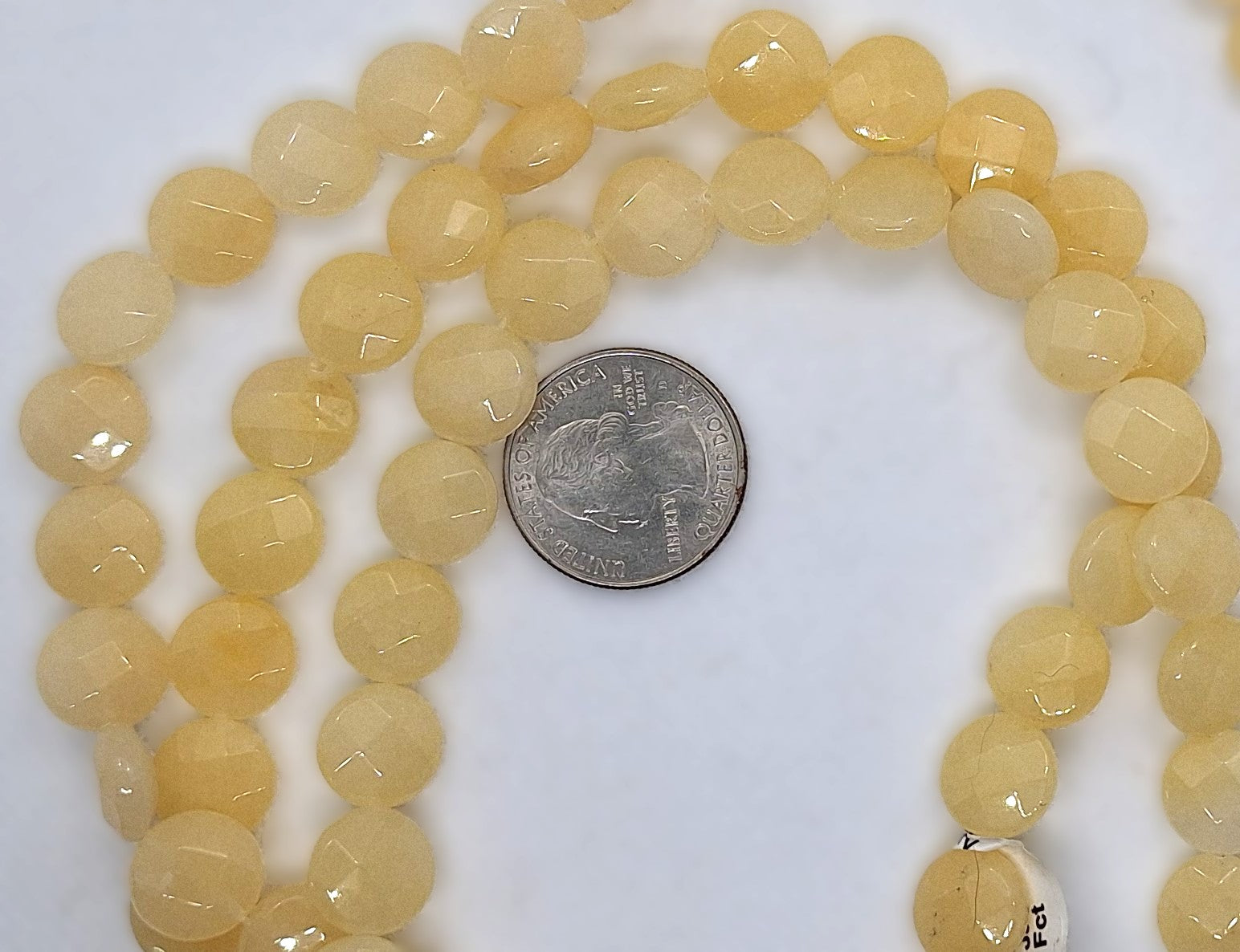 12mm Yellow Jade Faceted Coin Gemstone Beads 16-Inch Strand