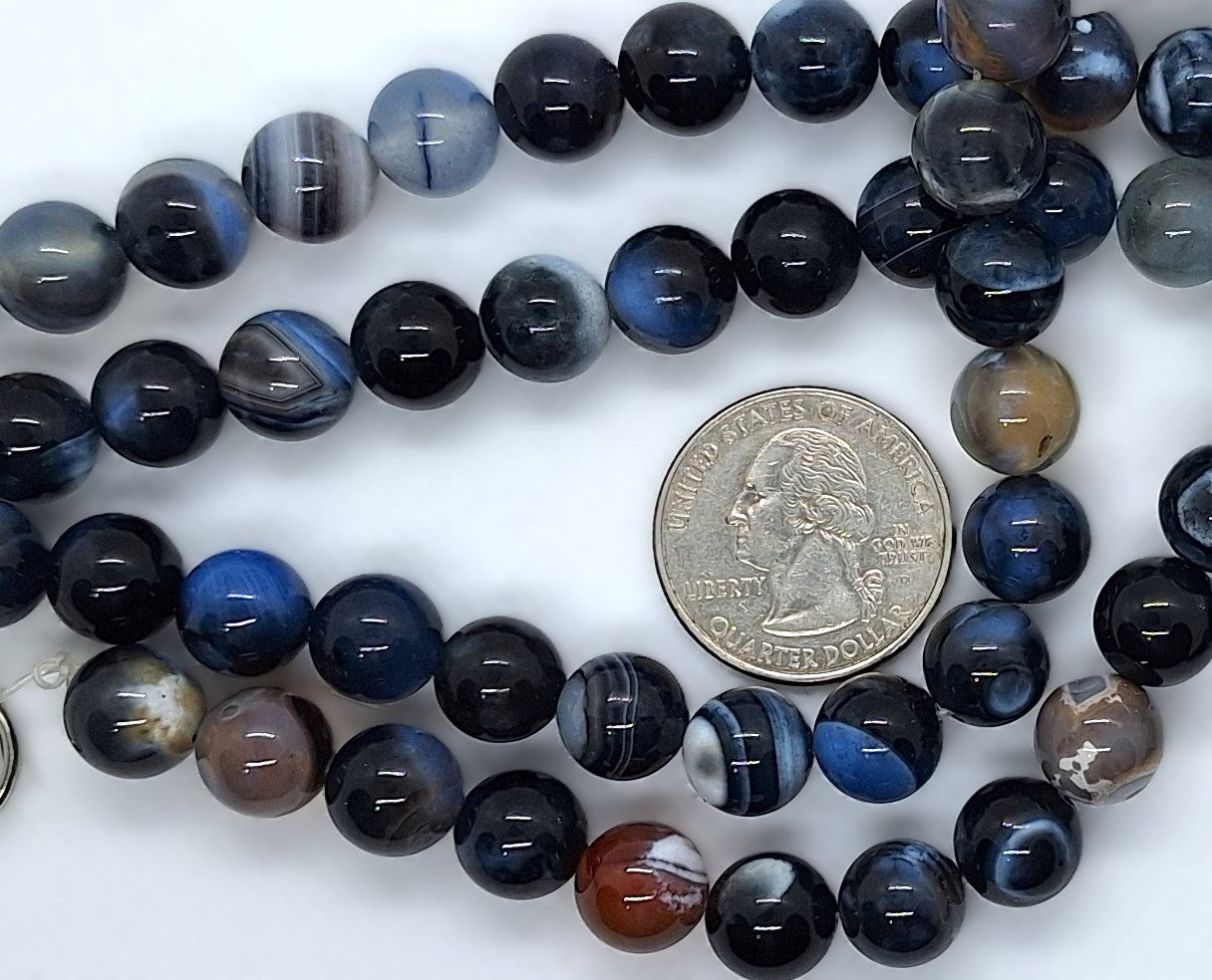 10mm Dark Blue Porcelain Baked Agate Round Gemstone Beads 8-Inch Strand