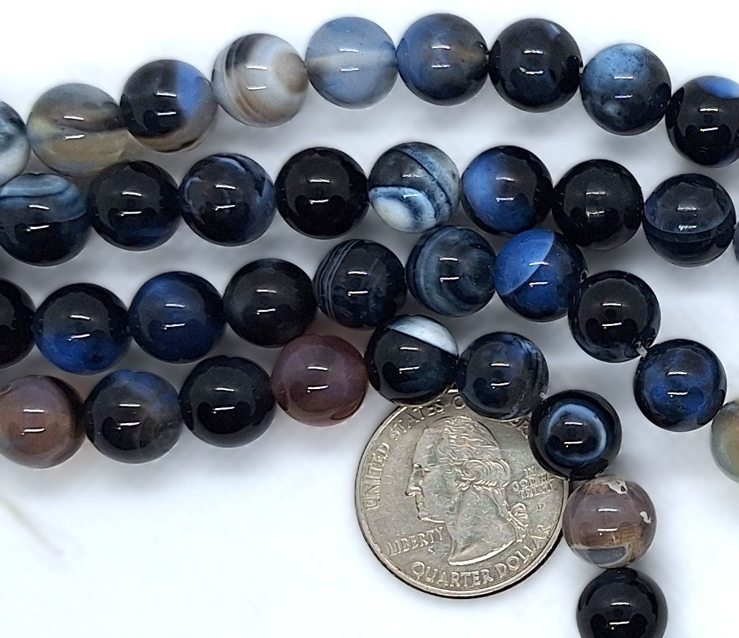10mm Dark Blue Porcelain Baked Agate Round Gemstone Beads 8-Inch Strand