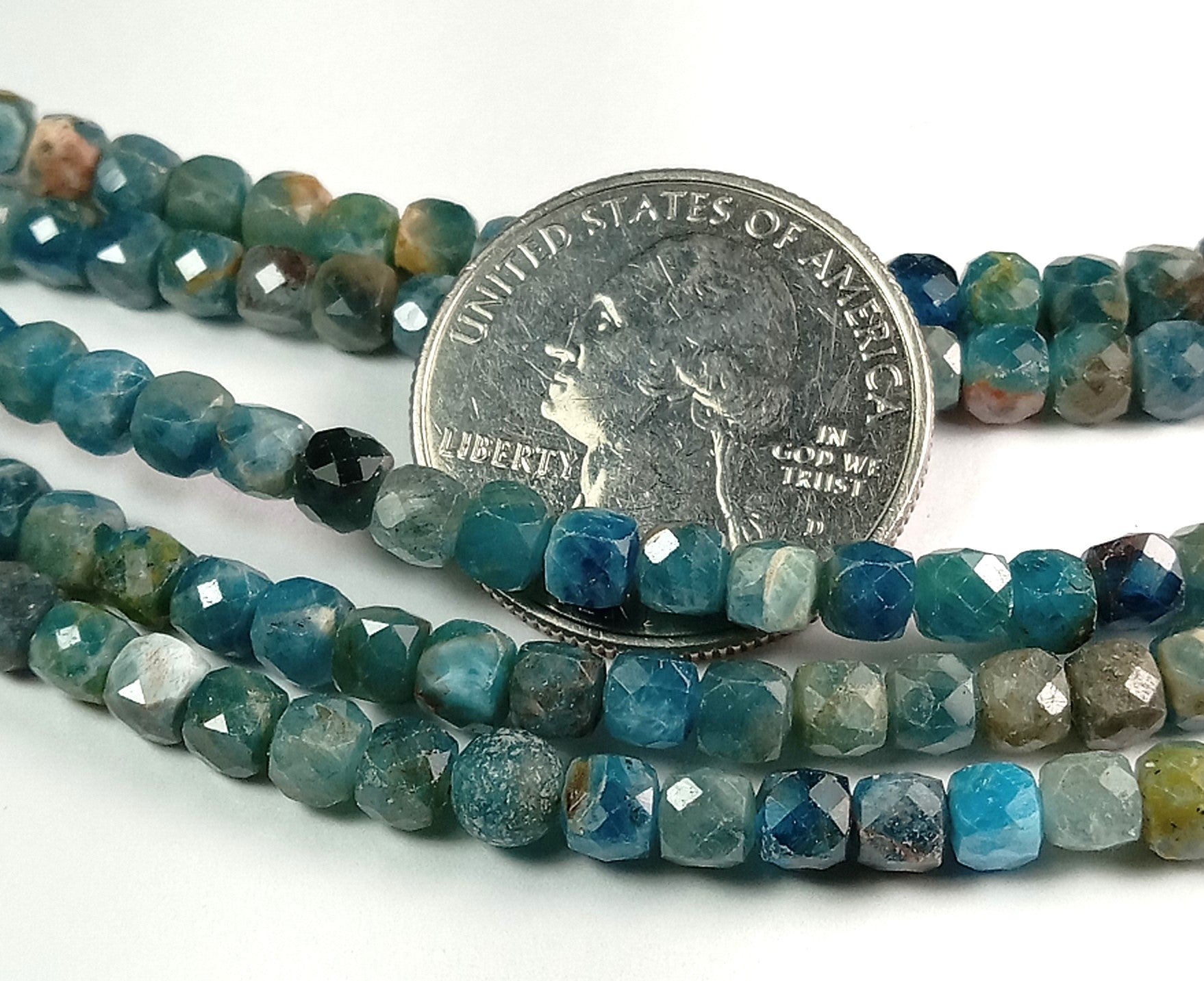 4mm Blue Apatite Faceted Cube Gemstone Beads 8-Inch Strand