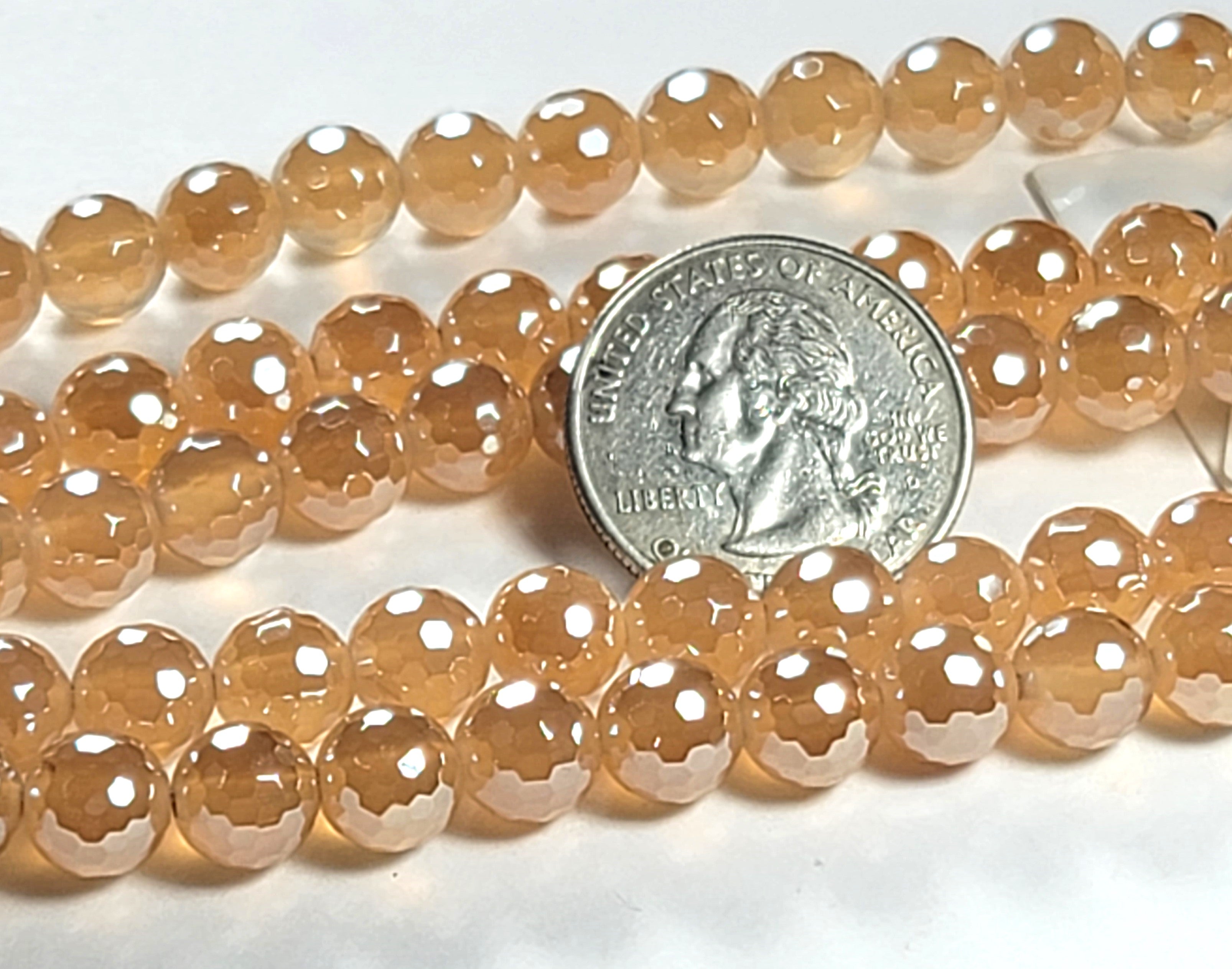 8mm Mystic Agate Champagne Faceted Round Gemstone Beads 8-Inch Strand
