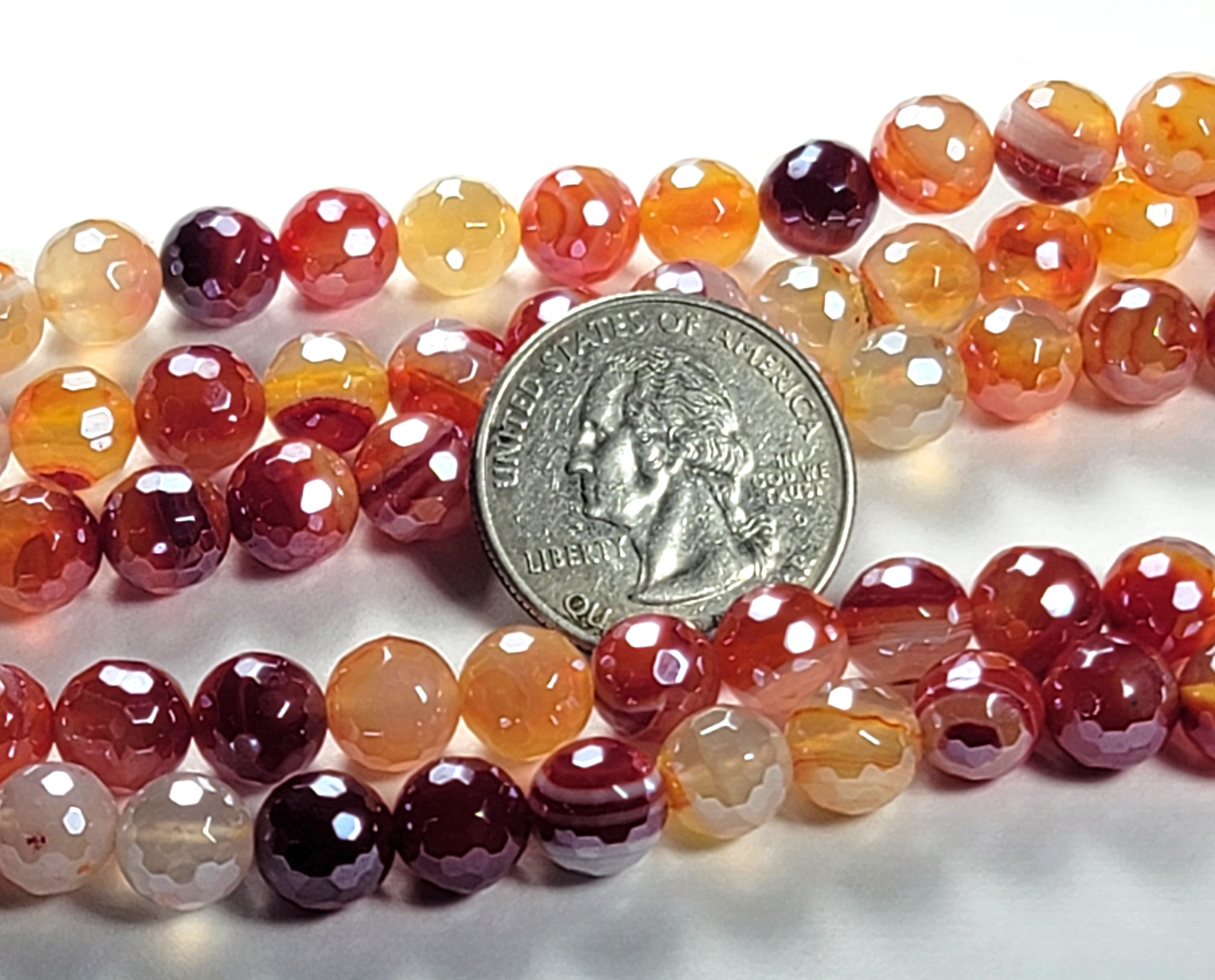 8mm Mystic Red Agate Faceted Round Gemstone Beads 8-Inch Strand