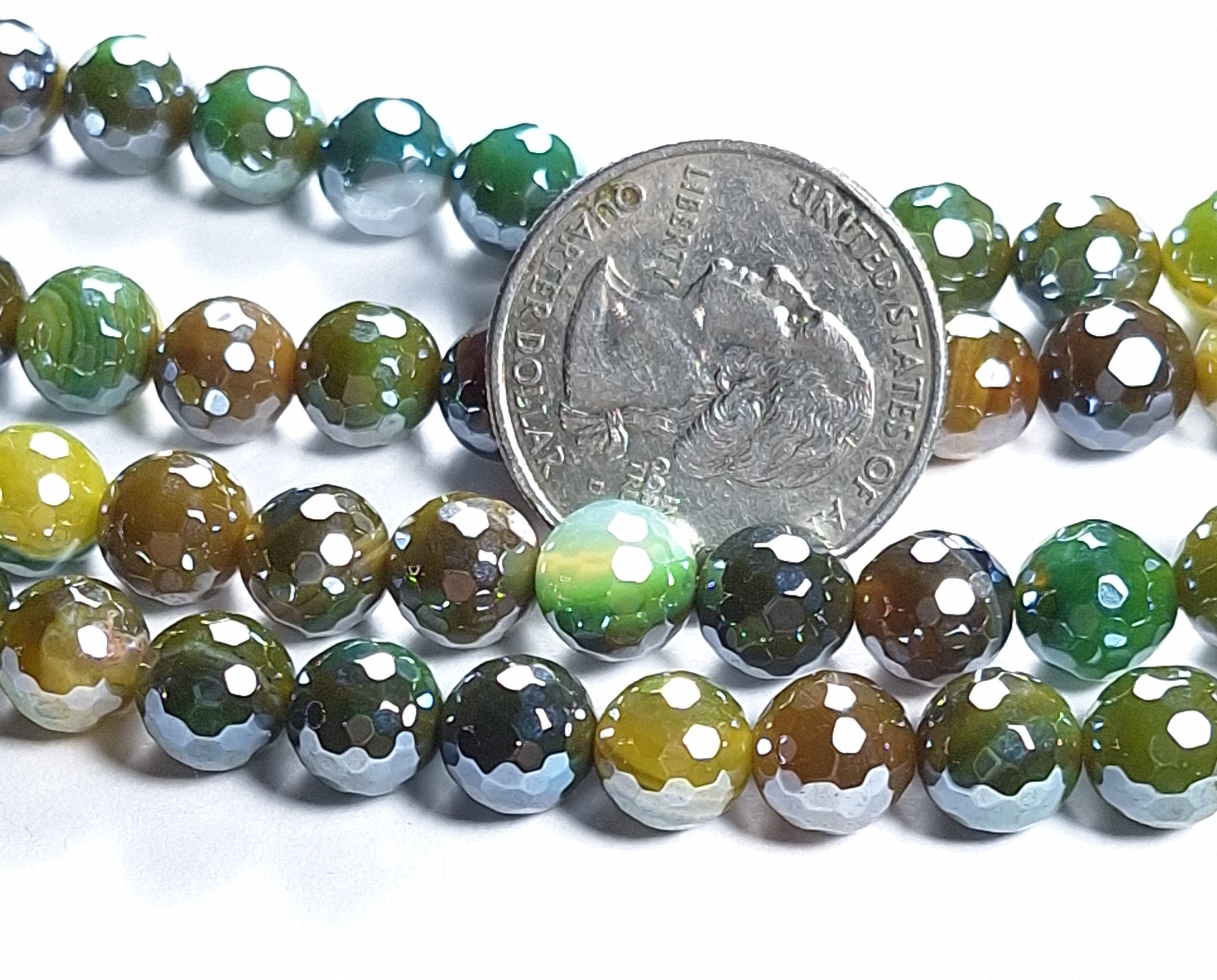 8mm Mystic Yellow/Green Agate Faceted Round Gemstone Beads 8-Inch Strand