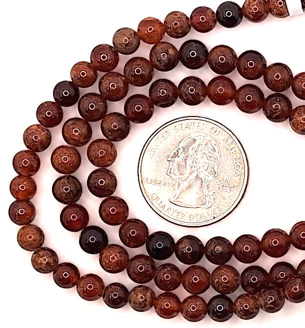 6mm Orange Garnet Round Gemstone Beads 8-Inch Strand