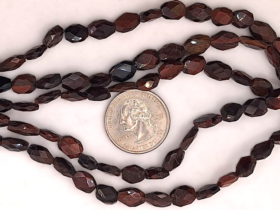 Red Tiger's Eye Faceted Flat Oval Gemstone Beads 8-Inch Strand