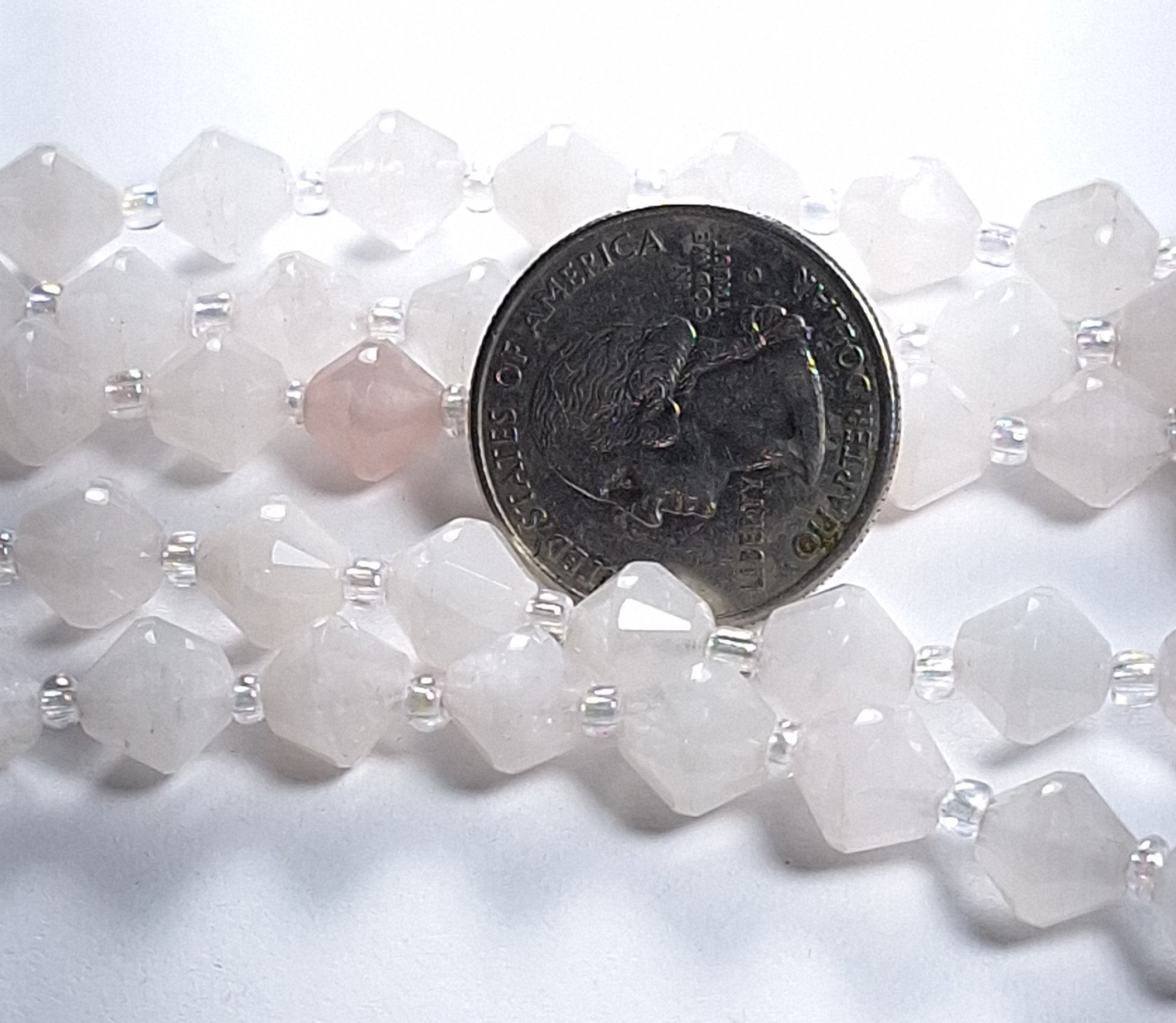 8mm Rose Quartz Faceted Bicone Gemstone Beads 8-Inch Strand