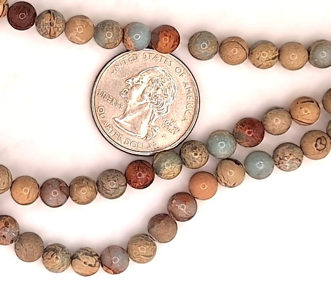 6mm Serpentine Snake Skin Jasper Round Gemstone Beads 8-Inch Strand