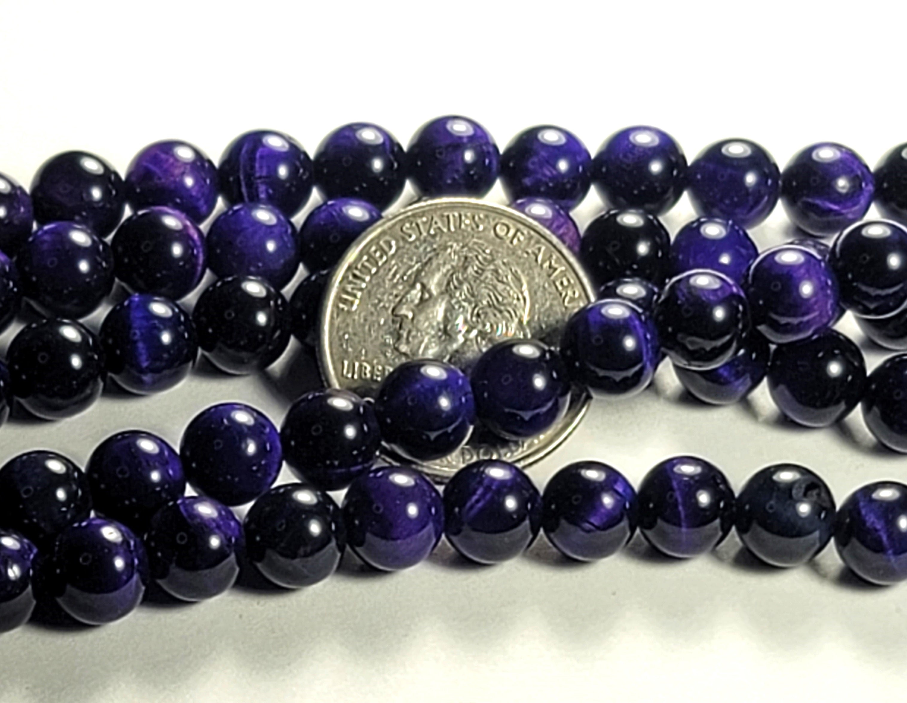 8mm Purple Tiger's Eye Round Gemstone Beads 8-Inch Strand