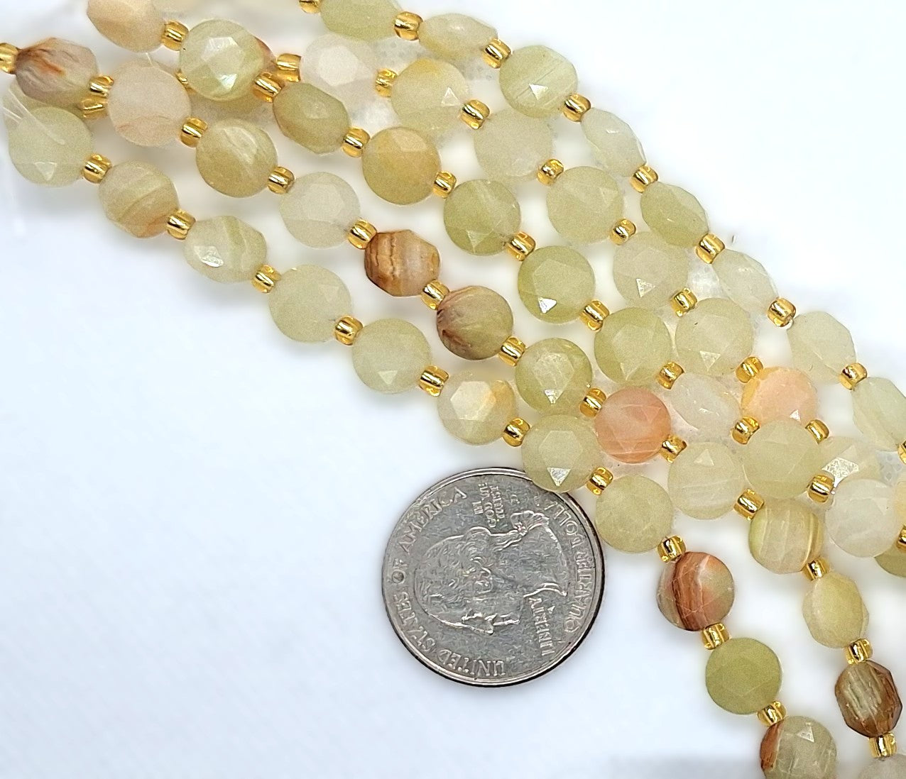 8mm Afghanistan Jade Faceted Star Coin Gemstone Beads 8-Inch Strand