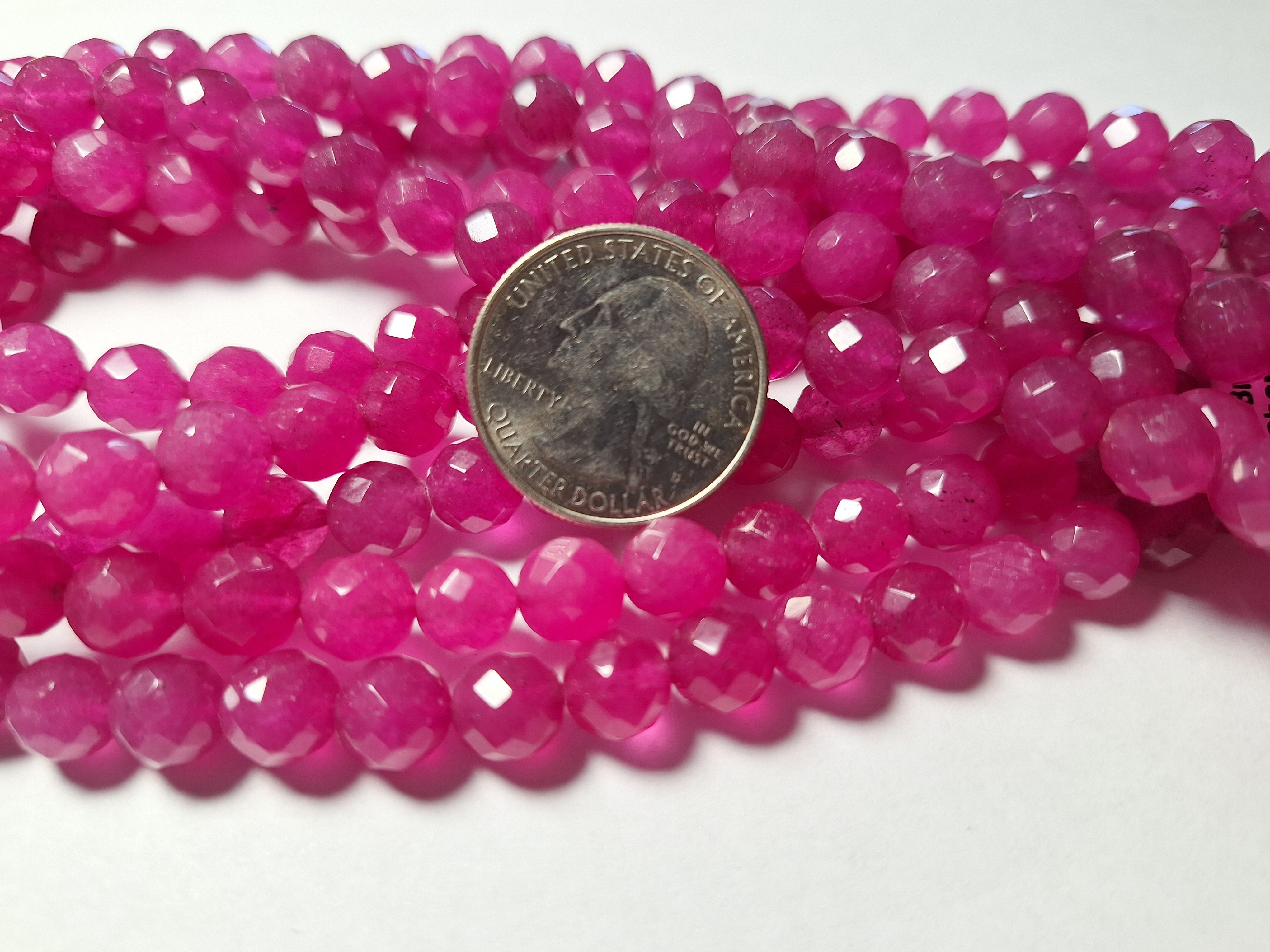 8mm Pink Quartz Dyed Faceted Round Gemstone Beads 16-Inch Strand