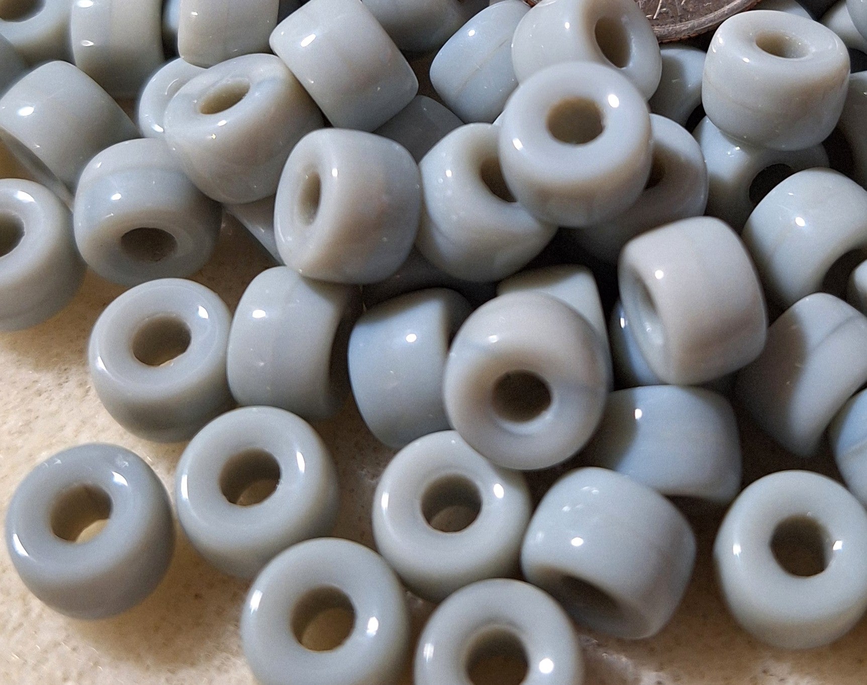 9mm Light Gray Opaque Crow Roller Beads 120ct