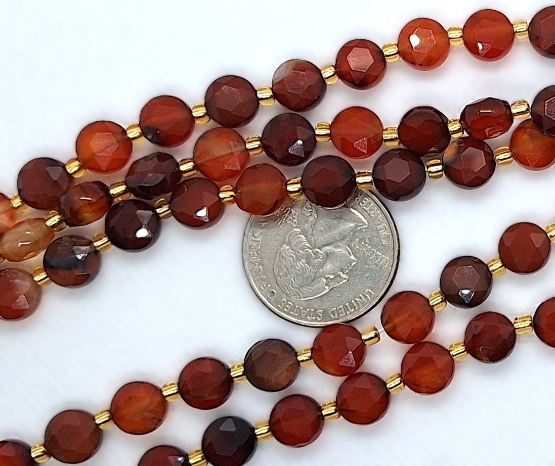 8mm Red Agate Faceted Star Coin Gemstone Beads 8-Inch Strand