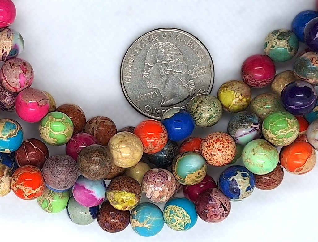 8mm Mixed Aqua Terra Jasper Round Gemstone Beads 8-Inch Strand