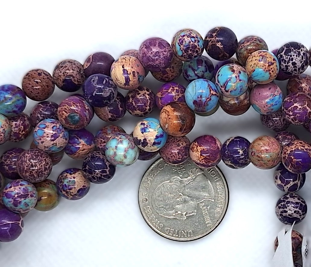 8mm Purple Aqua Terra Jasper Round Gemstone Beads 8-Inch Strand