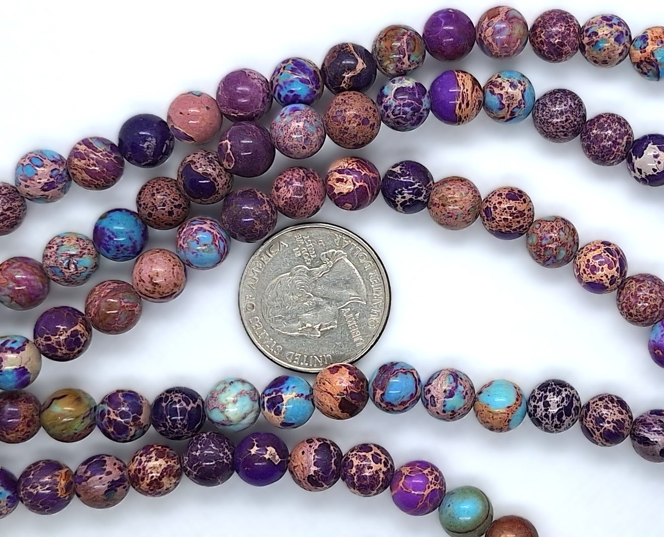 8mm Purple Aqua Terra Jasper Round Gemstone Beads 8-Inch Strand