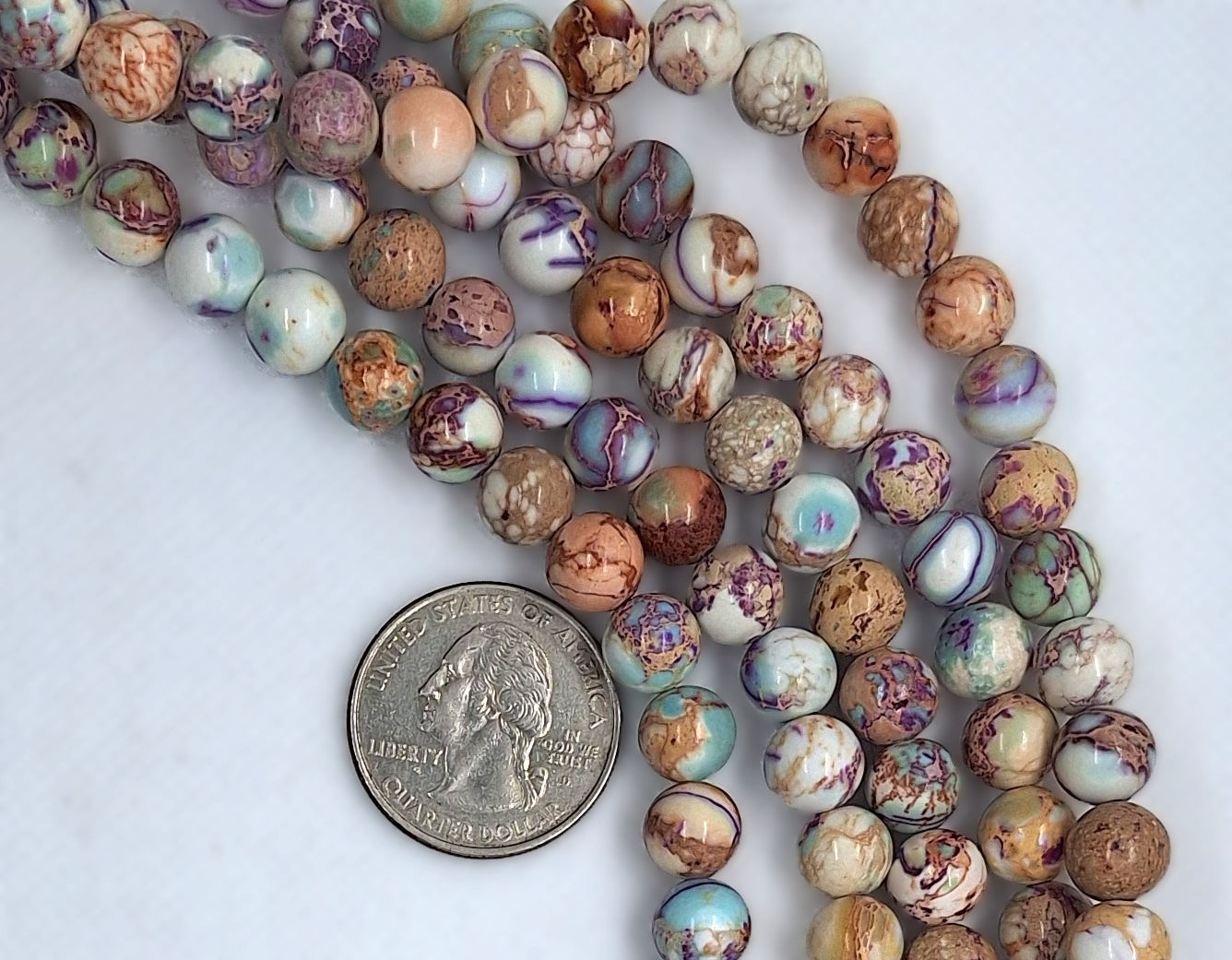 8mm Tan Purple Aqua Terra Jasper Round Gemstone Beads 8-Inch Strand