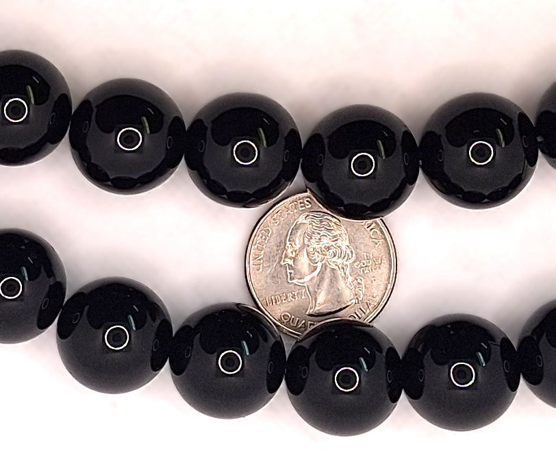 18mm Black Onyx Round Gemstone Beads 8-inch Strand