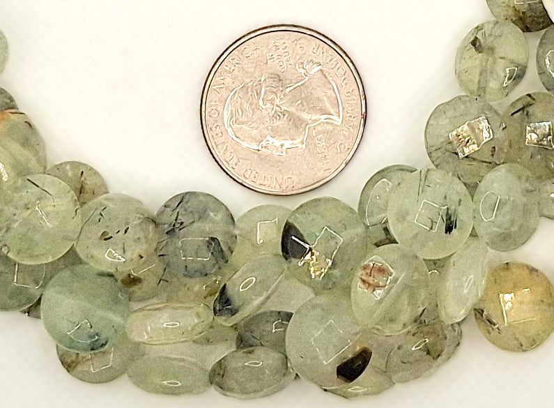 12mm Prehnite Faceted Coin Gemstone Beads 8-inch Strand