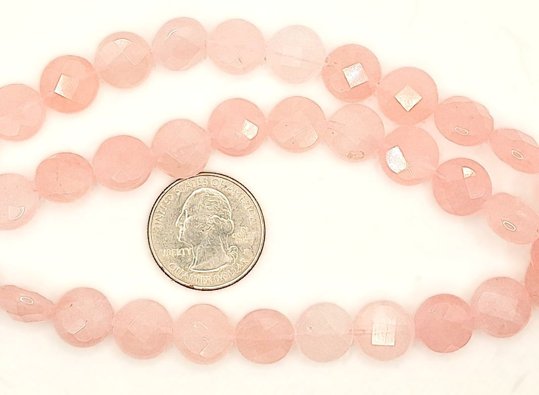 12mm Rose Quartz Faceted Coin Gemstone Beads 8-inch Strand