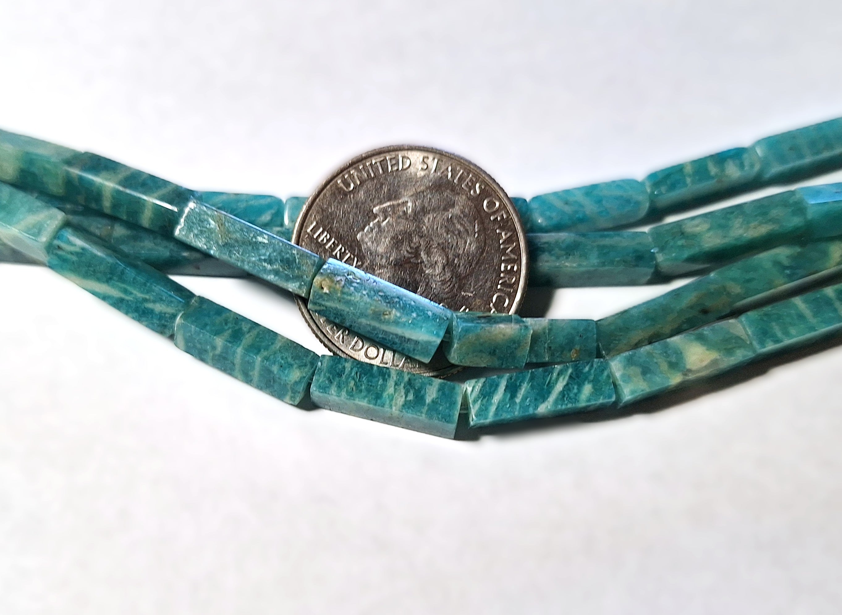 13x4mm Russian Amazonite Square Cylinder Gemstone Beads 16-Inch Strand