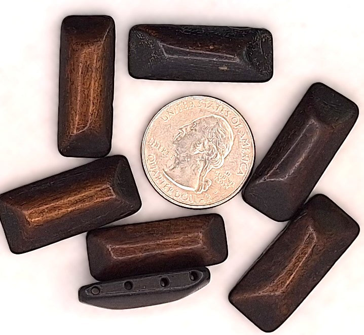 Coffee Brown 4-Row Domed Rectangle Bone Spacer Beads 2ct