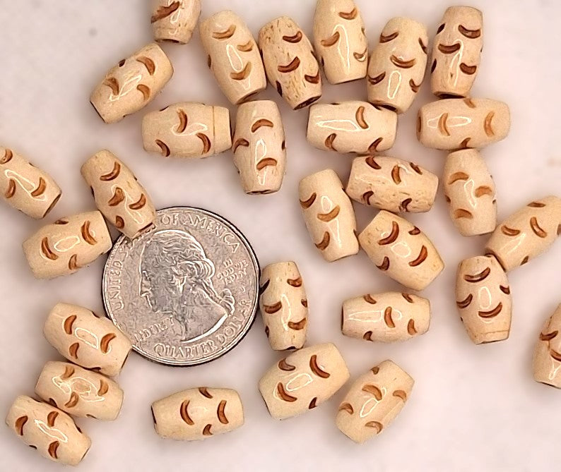 Bark Line Antiqued .5-inch Hand-Carved Bone Tube Beads 5ct