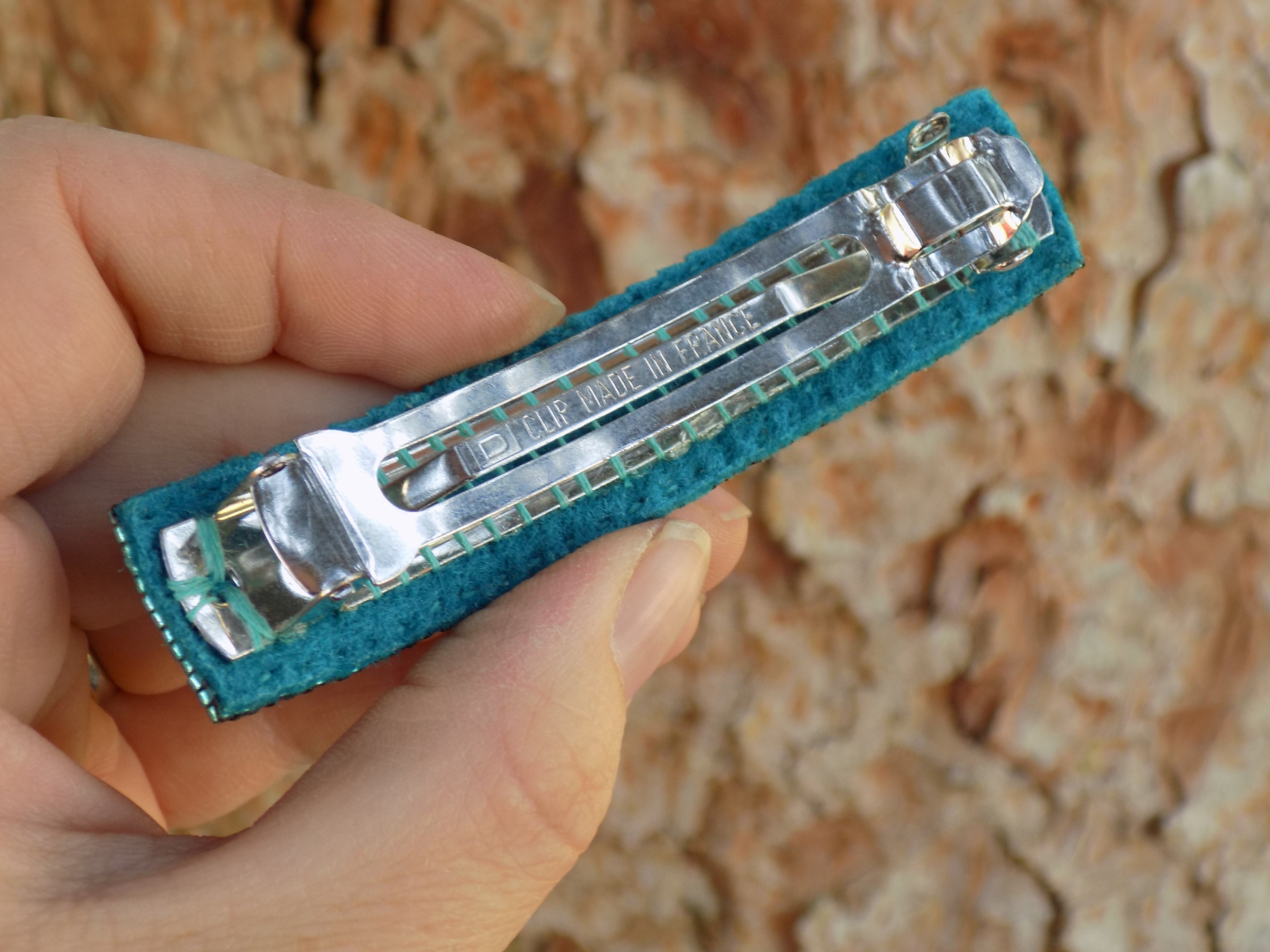 Abstract Tribal Geometric Arrows Beaded Barrette Blue Silver w/Real French Clip