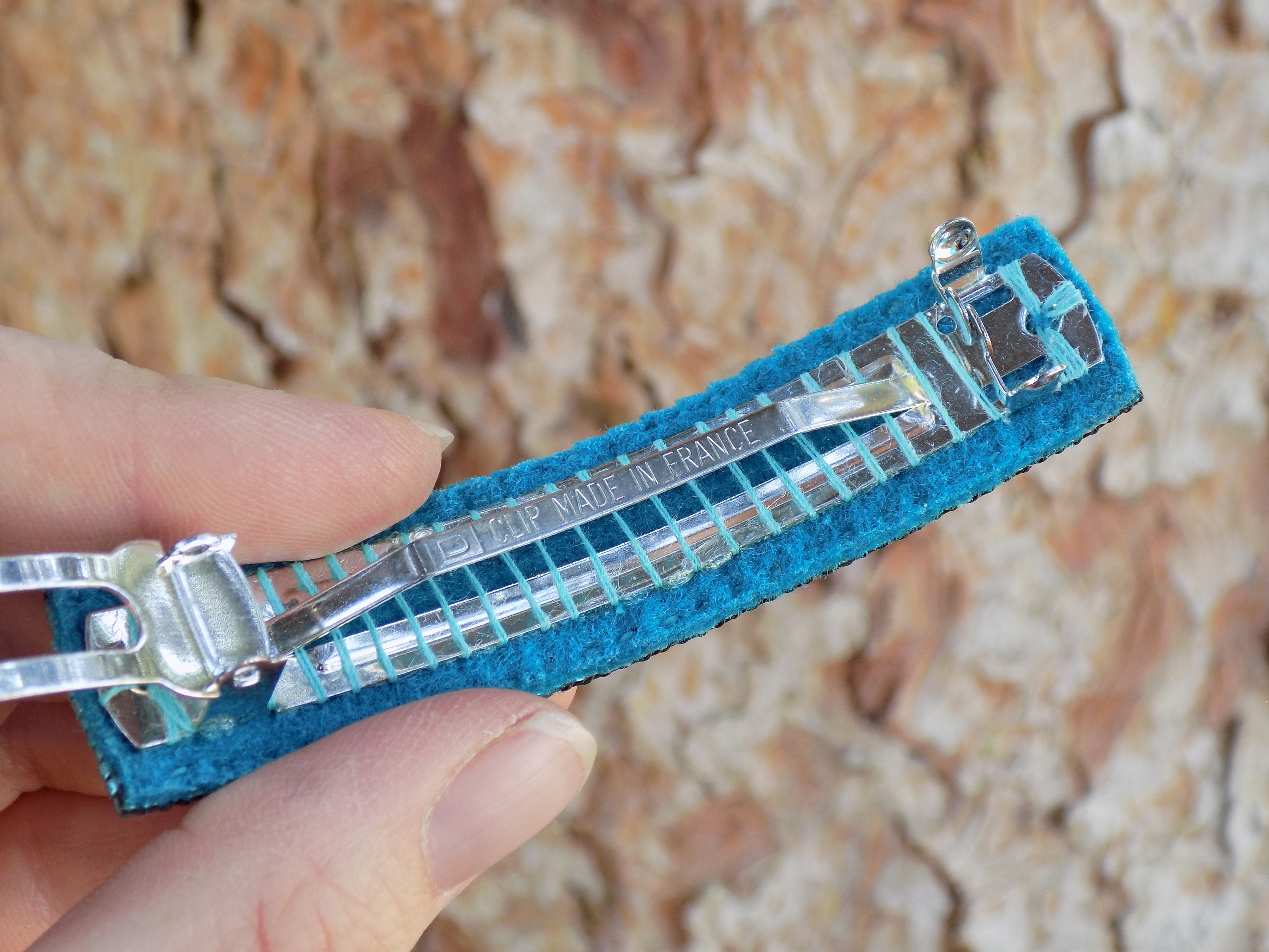 Abstract Tribal Geometric Arrows Beaded Barrette Blue Silver w/Real French Clip