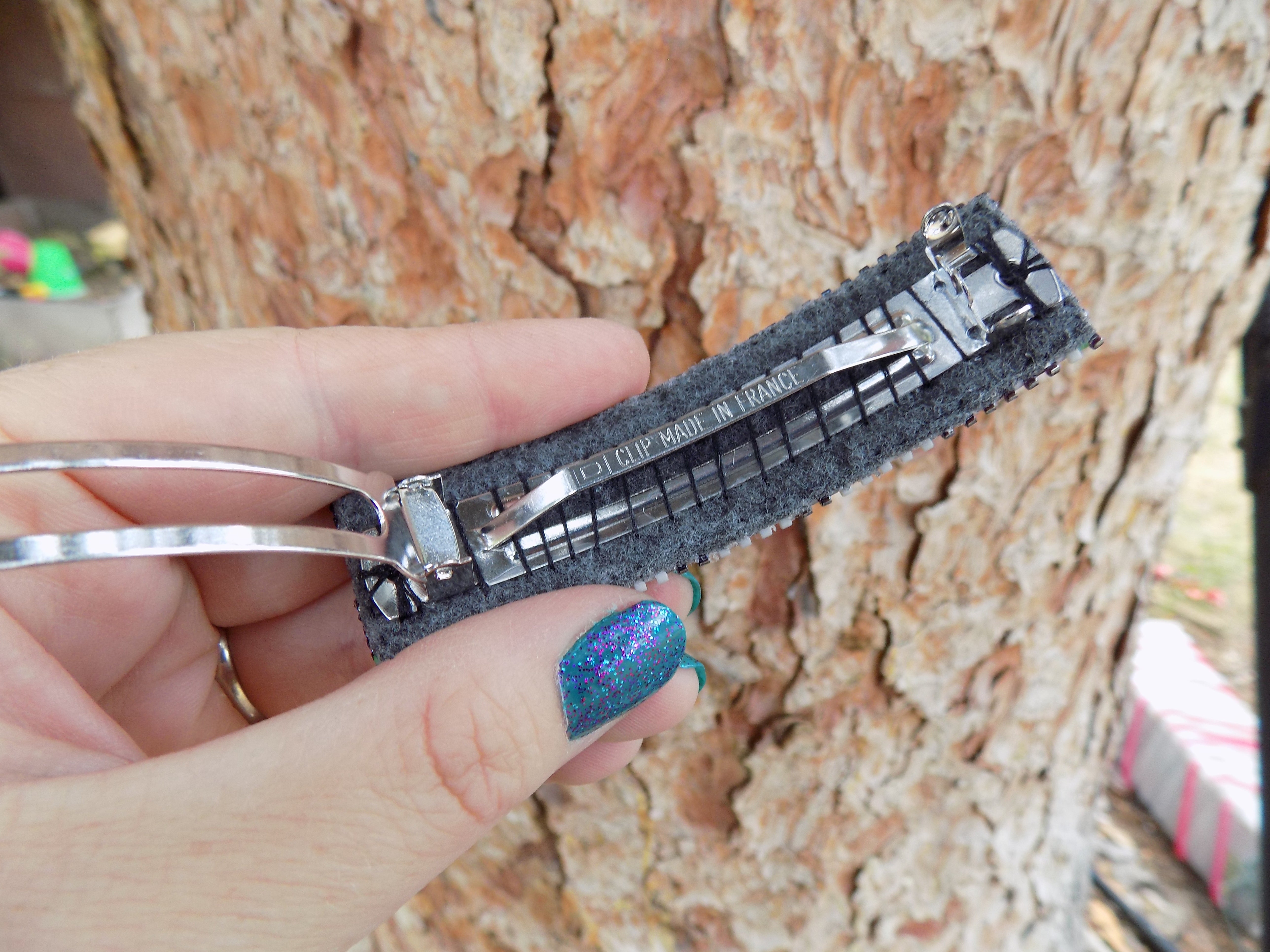 Bright Gamer Owls Cute Handcrafted Beaded Large Barrette in Yellow, Orange and Turquoise with Authentic French Clip