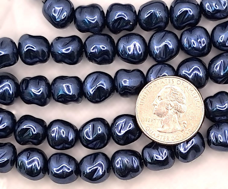 12x11mm Montana Blue Square Nugget Czech Glass Pearl 15ct