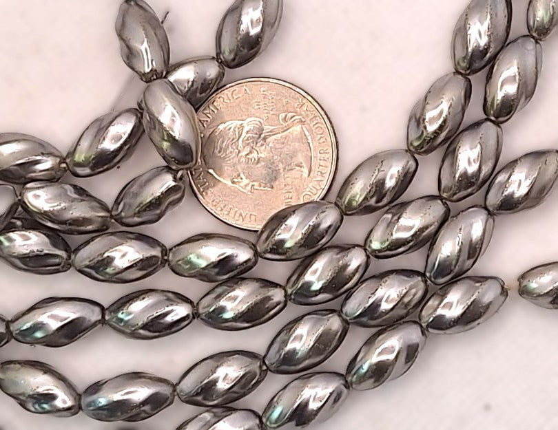 14x8mm Silver Gray Oval Twist Czech Glass Pearl 15ct
