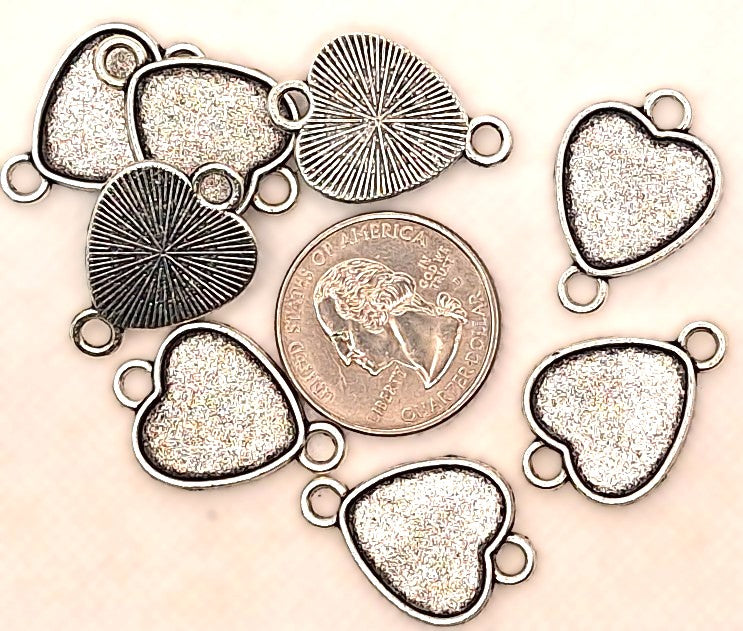 26x18mm Plain Heart Setting Connector Silver Zinc Alloy 16x15mm Tray 8ct