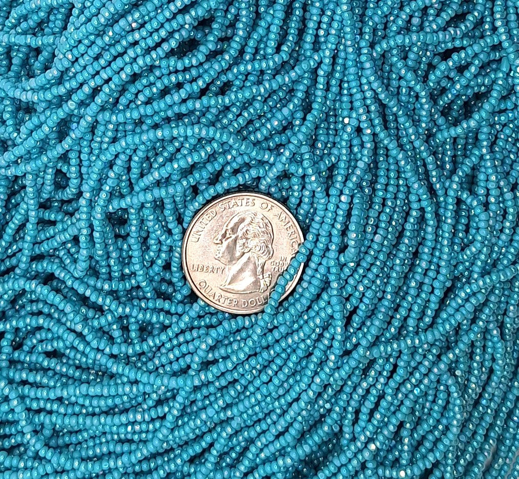 11/0 Turquoise Blue Iris Opaque Charlotte True Cut Czech Seed Beads Half Hank