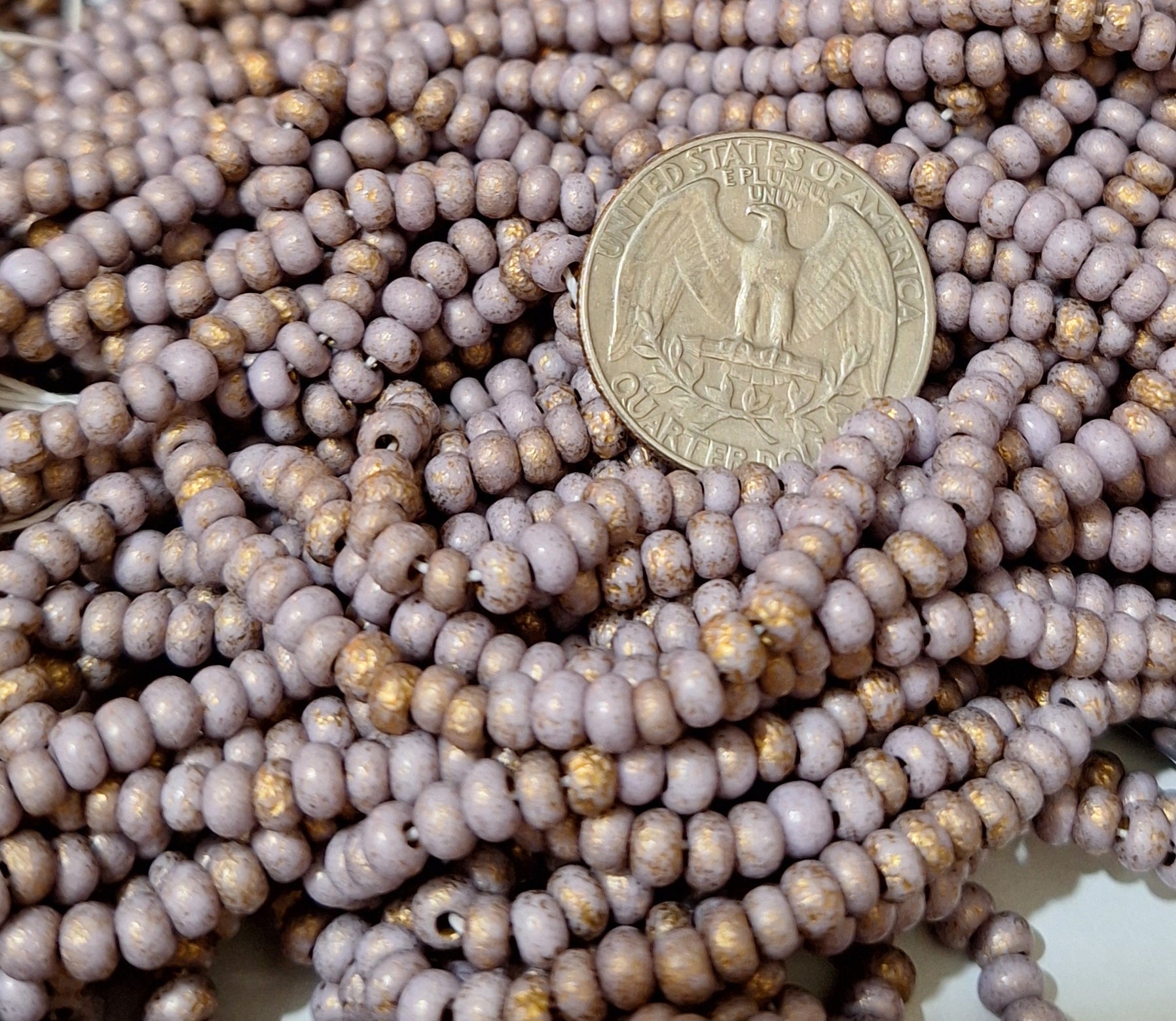 6/0 Mauve with Etched Metallic Gold Dust Czech Seed Beads Two Strands