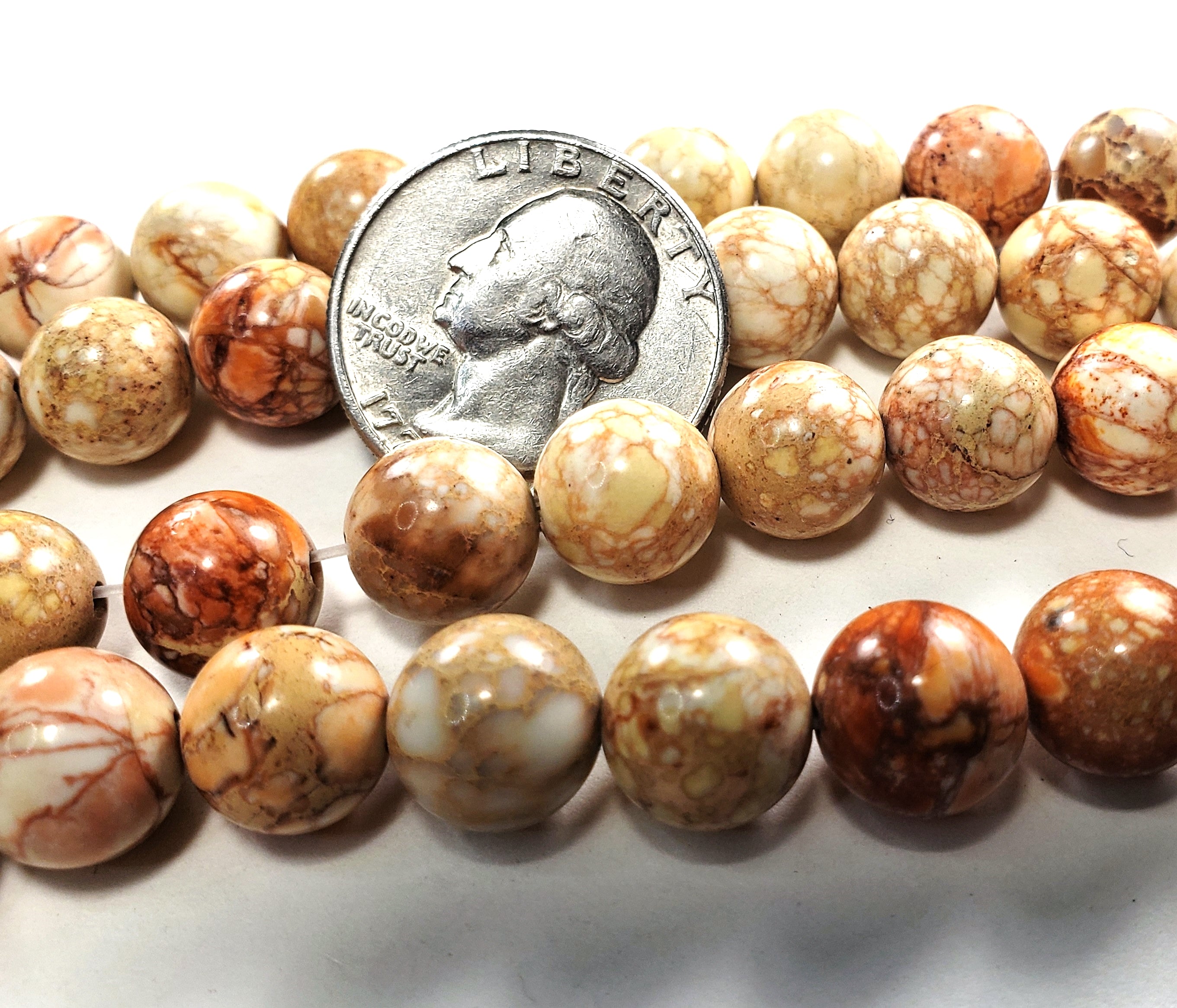 10mm Orange Aqua Terra Jasper Gemstone Beads 8-Inch Strand