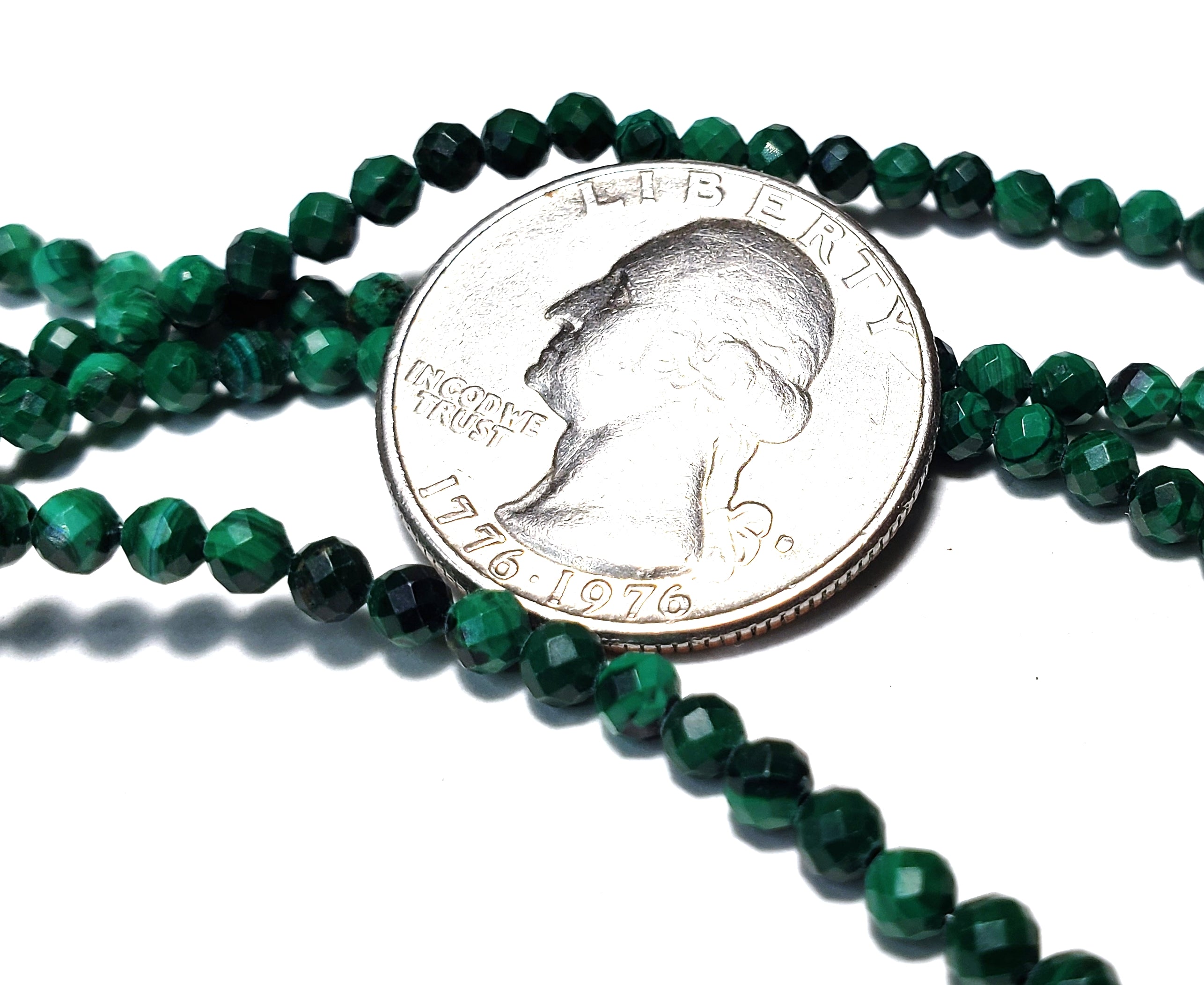 3mm Malachite Faceted Round Gemstone Beads 8-Inch Strand