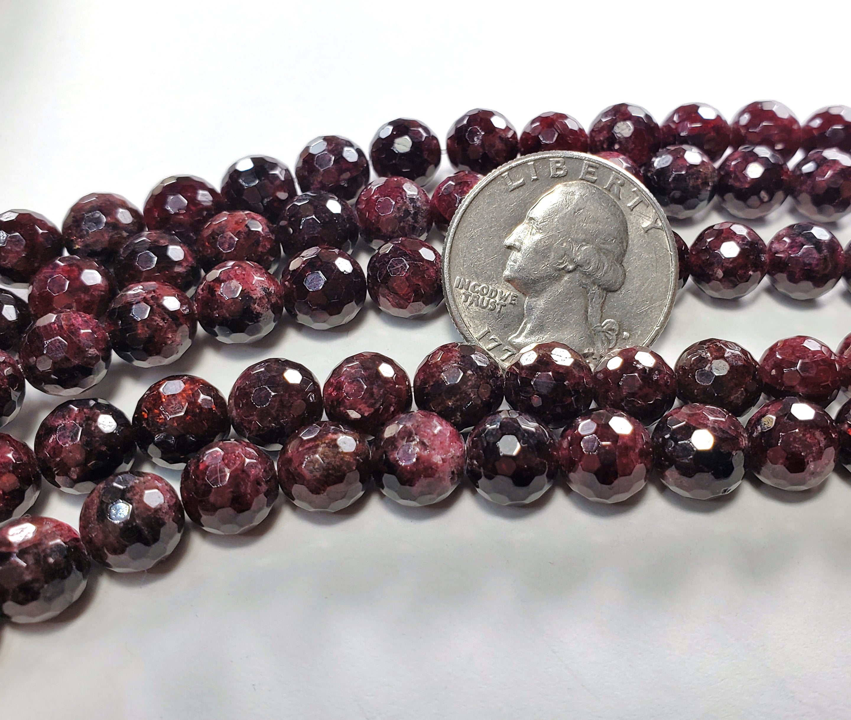 8mm Red Garnet Faceted Round Gemstone Beads 8-Inch Strand