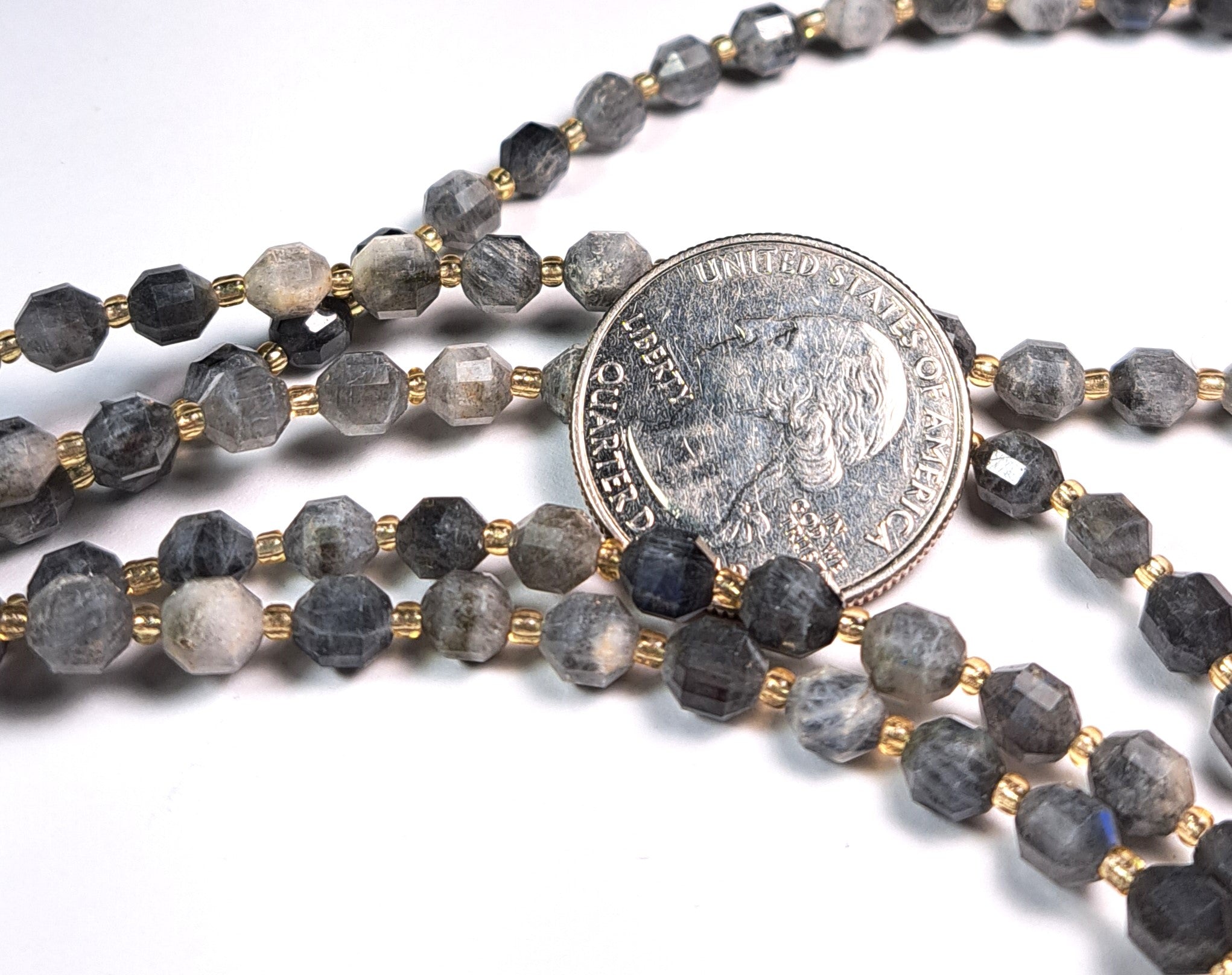 6mm Labradorite Faceted Lantern Gemstone Beads 8-Inch Strand