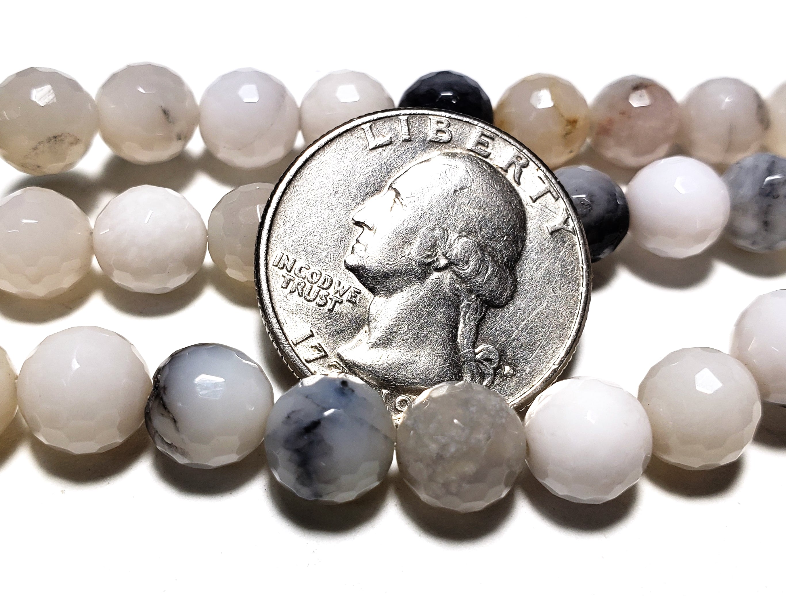 8mm Black White Agate Faceted Round Gemstone Beads 8-Inch Strand